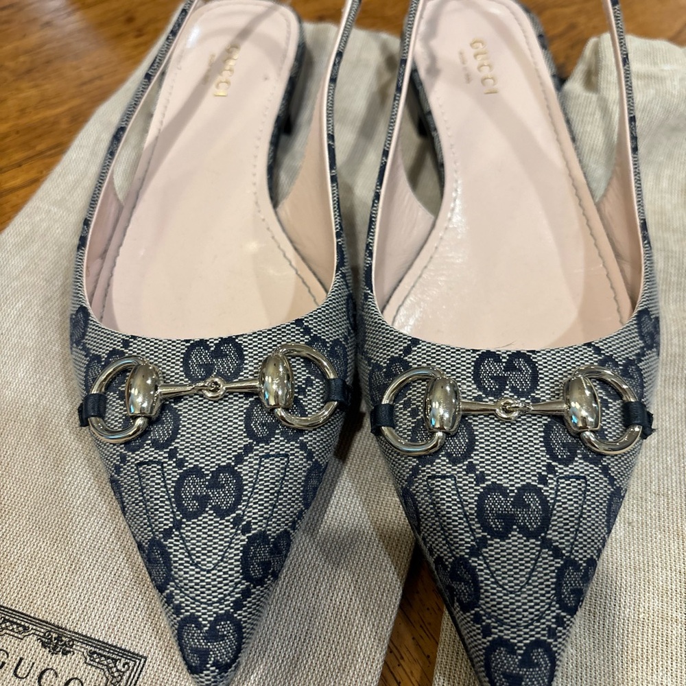 Gucci Women's GG Canvas Navy Slingback Flats - Picture 4 of 13